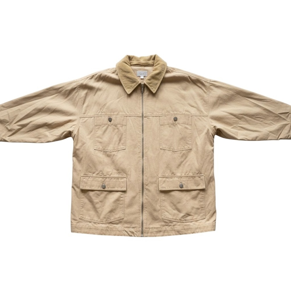 Loft Womens XL Tan Cotton Canvas Utility Barn Jacket Corduroy Collar Full Zip